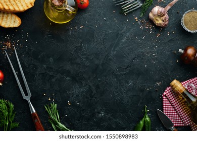 Black Cooking Background Vegetables Ingredients Top Stock Photo ...