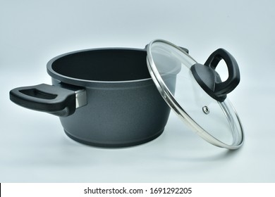 Black Cooking Pot With A Glass Lid