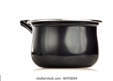 Black Cooking Pot On A White Background