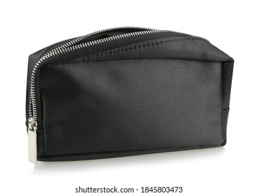 Black cosmetic bag with a zipper isolated on white background. - Shutterstock ID 1845803473