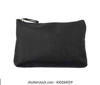 Black Cosmetic Bag With A Zipper Isolated Over The White Background