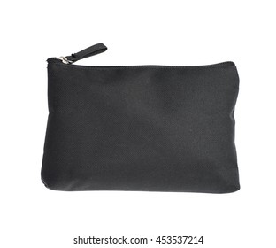 Black Cosmetic Bag With A Zipper Isolated Over The White Background