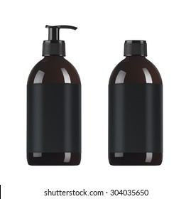 Black cosmetic bottles isolated on white