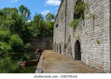 Black Country Living Museum,UK,June 2022, Lime Kilns Stone Wall Alongside Dudley Canal