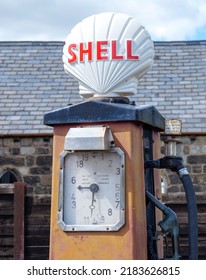 Black Country Museum,UK June 2022. Retro Shell Petrol Fuel Pump Imperial Gallons Measurement