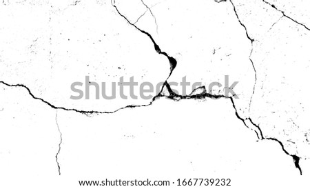 black cracks isolated on white background. damaged stone