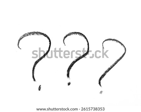 Black crayon Question mark. Punctuation marks. Ack crayon drawing on a white background. Chalk texture.