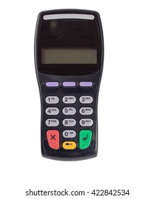 Black Credit Card Machine POS-terminal  (pin Pad) Modern Device With NFC (near Fielf Communication) Chip Isolated On White