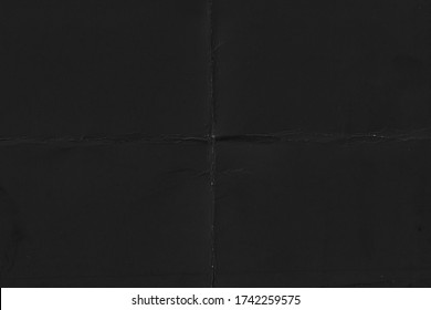 Black Crumpled Paper Texture. Dark Wallpaper. Fold Page