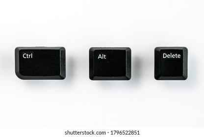 Black Ctrl, Alt, Del Keyboard Keys Isolated On White, A Combination Of Keys Used To Reboot A Computer