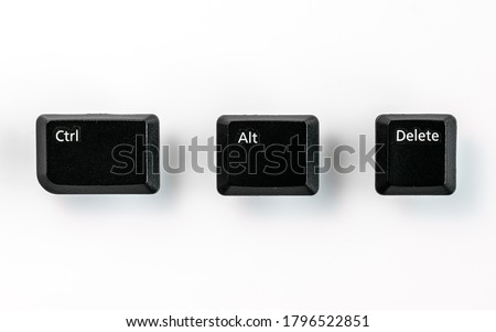 Black Ctrl, Alt, Del keyboard keys isolated on white, a combination of keys used to reboot a computer