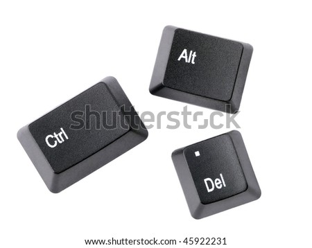 Black Ctrl, Alt, Del keyboard keys isolated on white
