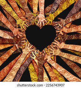 Black cultural or African Culture Love and Black History month awareness as diverse hands shaped as a heart for united diversity or multi-cultural partnership in a group. - Powered by Shutterstock