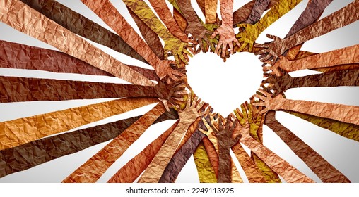 Black Culture Love and Black History month awareness as diverse hands shaped as a heart for united diversity or multi-cultural partnership in a group of multicultural people. - Shutterstock ID 2249113925