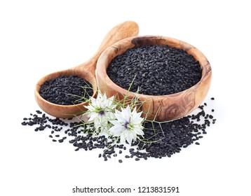 Black Cumin Seeds On  White Background