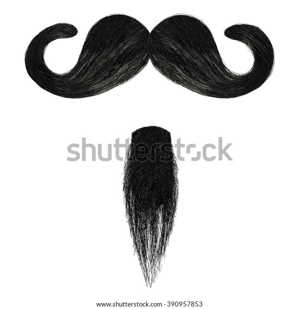 Black curly mustache and goatee beard isolated\
on a white background