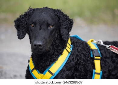 Black Curly-Coated Retriever head portrait