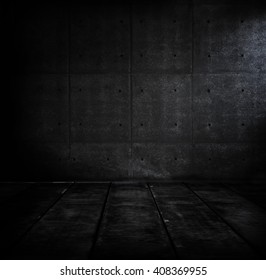 Black Dark Concrete Room. Dark Concrete Wall And Floor. 