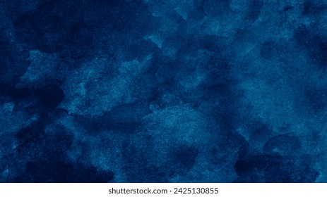 Black dark navy abstract pattern watercolor. Artistic background. Stain splash rough daub grain grunge. Water liquid fluid. Like a dramatic night sky with clouds. Space. Design. Template.	