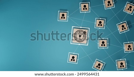 Black dartboard and black arrow connection linkage with human icon for customer focus target group and customer relation management concept.