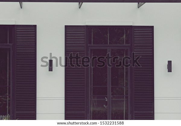 Black Decorative Row Window Shutters Closeup Buildings