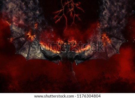 Black demon. Demon summons evil forces and opens hell portal