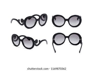 Black Designer Sun Glasses Isolated On White Background. 