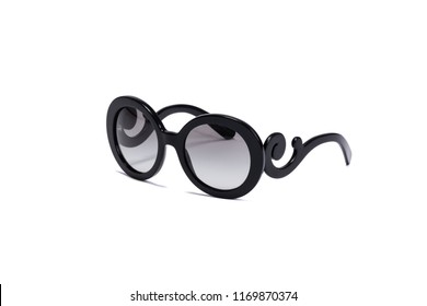 Black Designer Sun Glasses Isolated On White Background. 