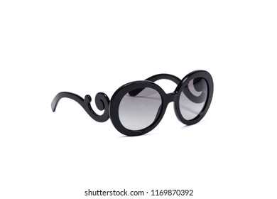 Black Designer Sun Glasses Isolated On White Background. 