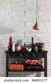 Black Desk And Brick Wall Corner