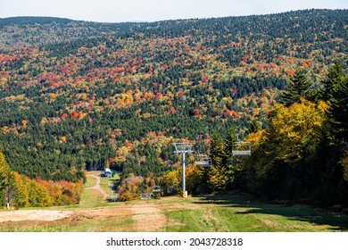 Black Diamond Ski Slope By Skiing Lift In Snowshoe, West Virginia Small Resort Town At Allegheny Mountain Peak