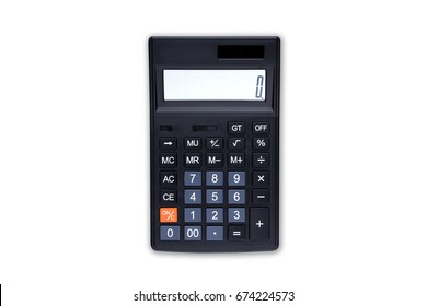 Черный цифровой калькулятор на белом фоне вида сверху