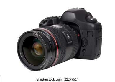 Black Digital Camera Isolated On White