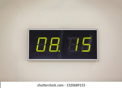 Black Digital Clock On A White Background Showing Time 08.15 Minutes