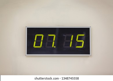 Black Digital Clock On A White Background Showing Time 07.15 Minutes