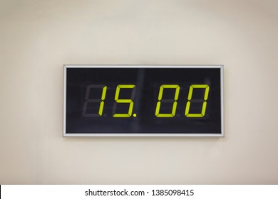 Black Digital Clock On A White Background Showing Time 15.00 Minutes