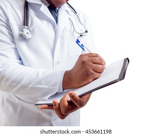 Black doctor on white background. With clipping path.