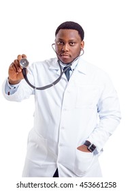Black doctor on white background. With clipping path.