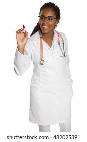 Black Doctor Writing On Transparent Glass