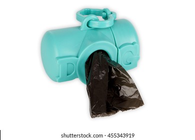 Black dog excrement bags isolated on white background