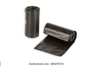 Black dog excrement bags isolated on white background
