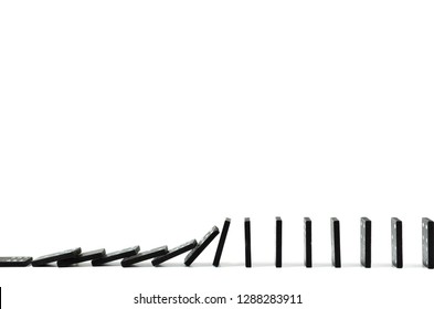 Black Domino On White Background, Drop, Domino Effect, Hobbies And Entertainment.