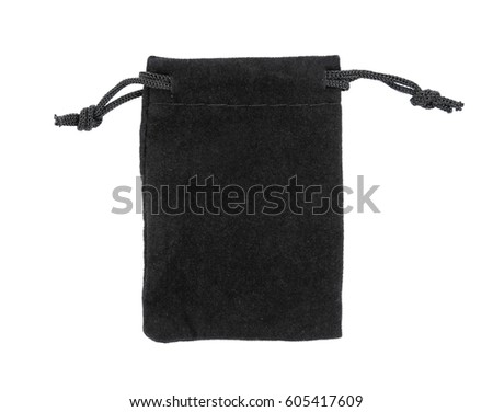 Black drawstring bag packaging isolated on white background.Drawstring bag isolated