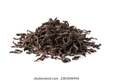 Black dry tea leaves isolated on white background - Shutterstock ID 2301046943