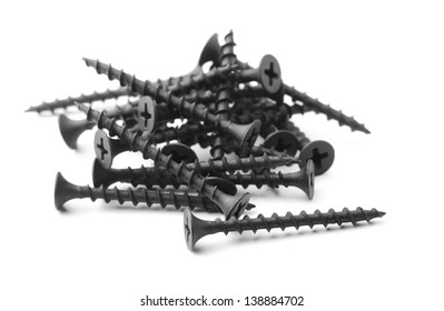 Black Drywall Screws Isolated On White