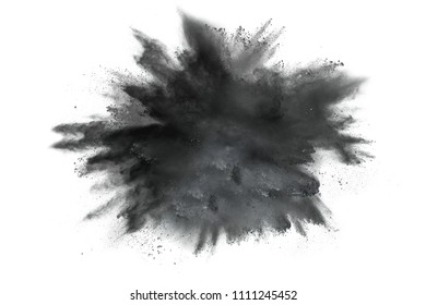 Black Dust Explosion On White Background.