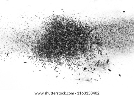 black dust powder charcoal  on white background