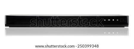 Black DVD player close-up isolated on white background