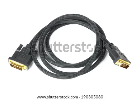 Black DVI cable isolated on white background