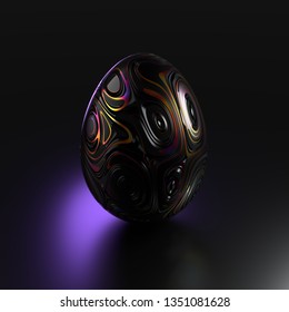 Black Easter egg on a dark background, 3d render / rendering